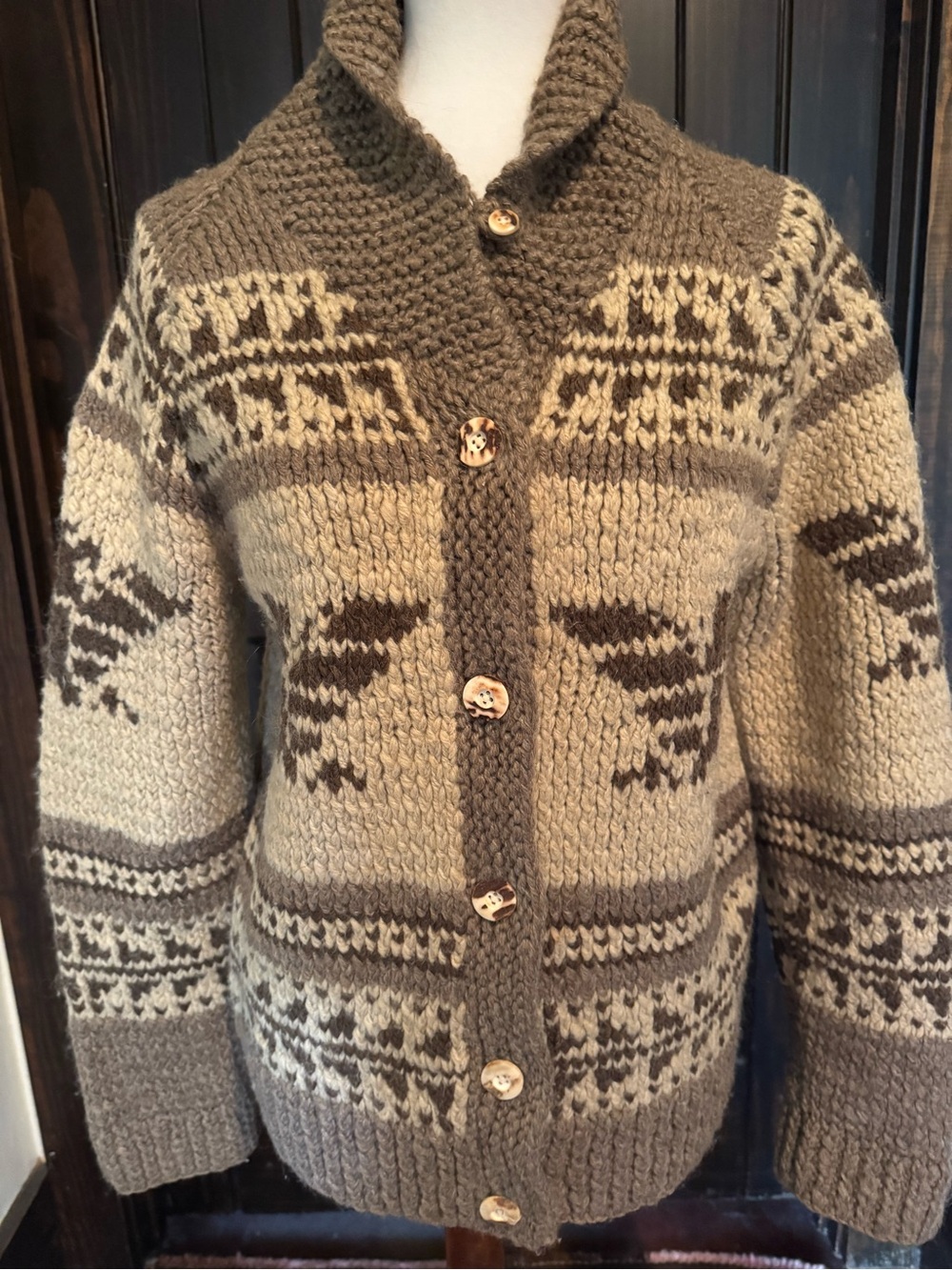 Vintage and Rare Ralph Lauren Shawl Collar Knit Cardigan Jacket - Gray & Cream - Picture 5 of 14